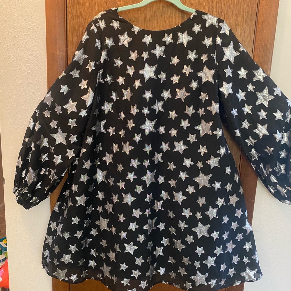 Starry Black and Silver Flared Short Dress, Lena Brand, Size Large.